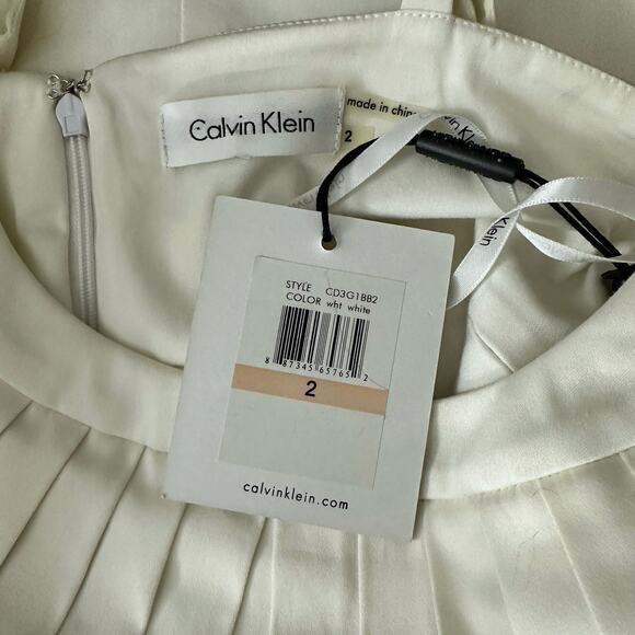 Calvin Klein NWT Winter White Spaghetti Strap Pintuck Cotton Stretch Dress Sz 2 - Picture 5 of 12